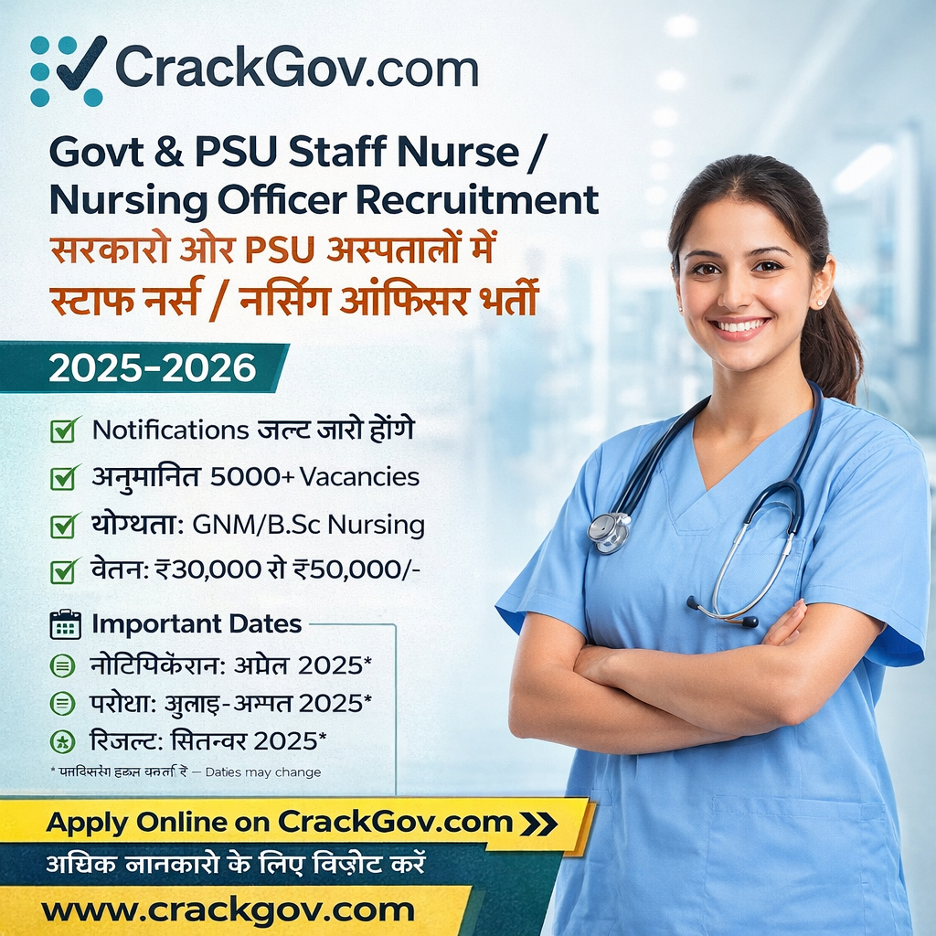 Govt & PSU Staff Nurse / Nursing Officer Recruitment 2025–2026