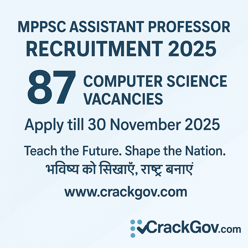 MPPSC Assistant Professor Recruitment 2025 — 87 पद (Computer Science) | आवेदन 31 अक्टूबर – 30 नवंबर