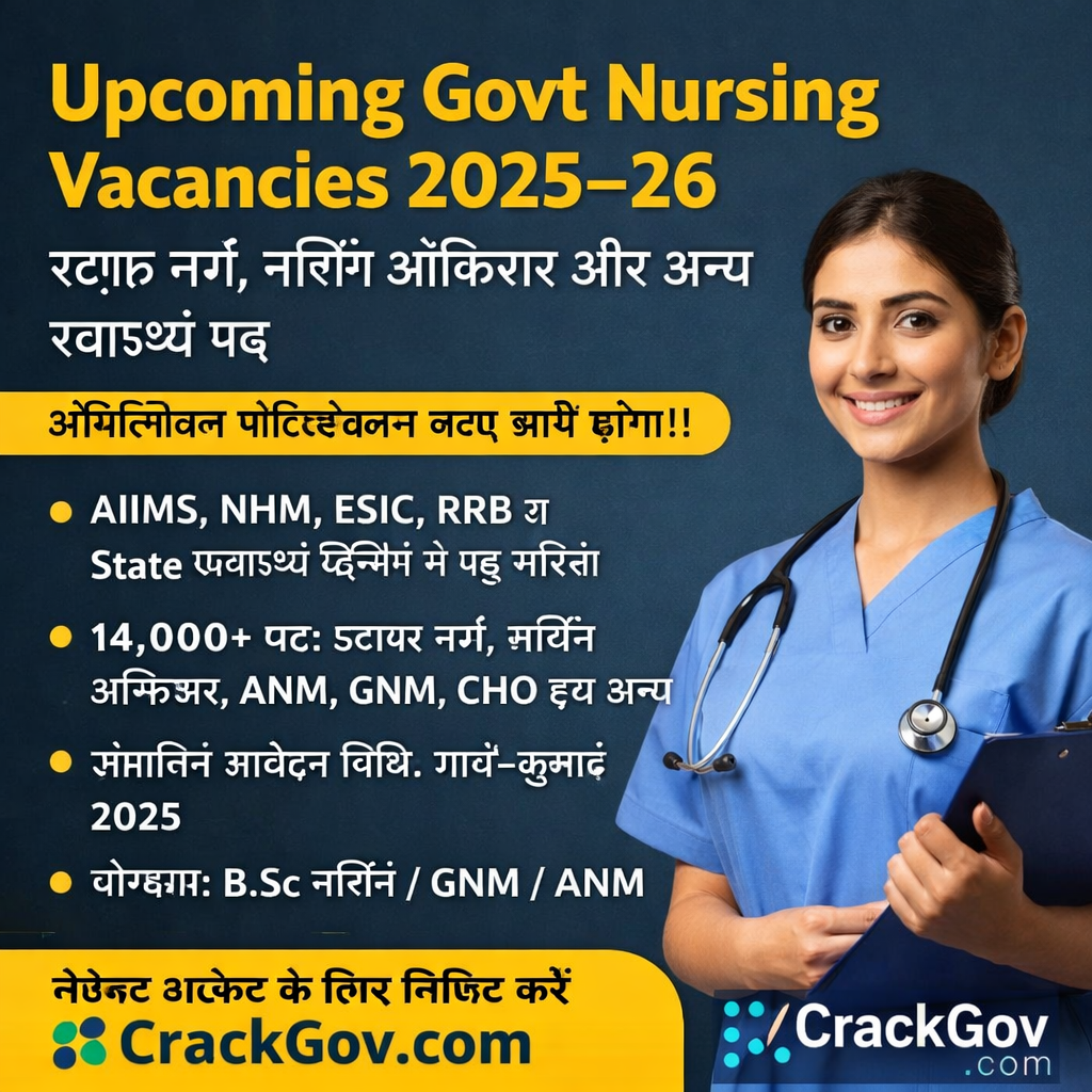Upcoming Govt Nursing Vacancies 2025–26 – Staff Nurse, Nursing Officer & More