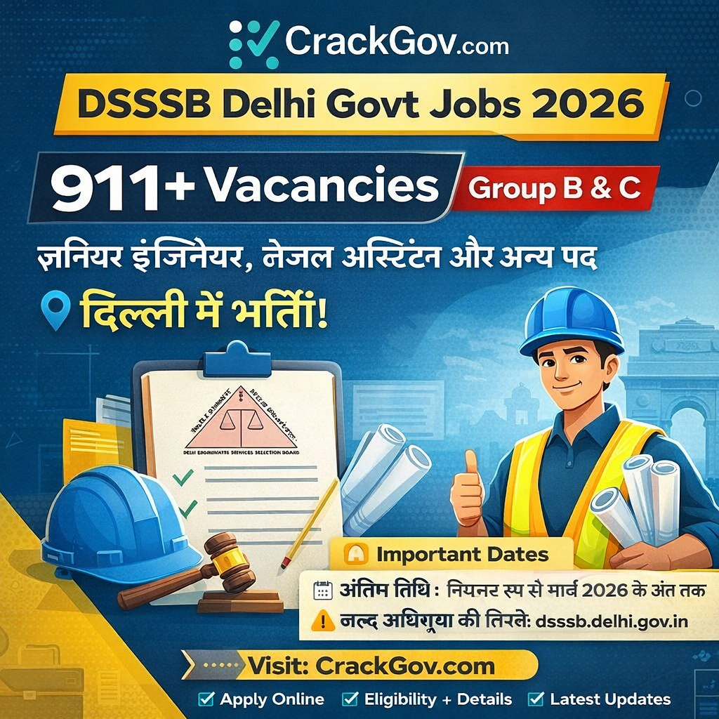 DSSSB Delhi Govt Jobs 2026 – 911+ Vacancies for Junior Engineer, Legal Assistant & Group B/C Posts