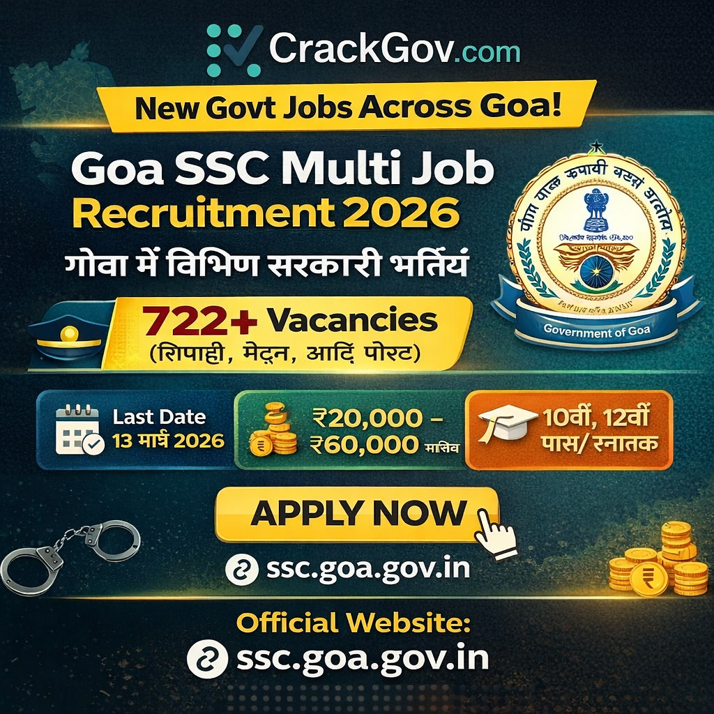 Goa SSC Multi Job Recruitment 2026 for 722 Posts (Constable, Matron & Various Vacancies)