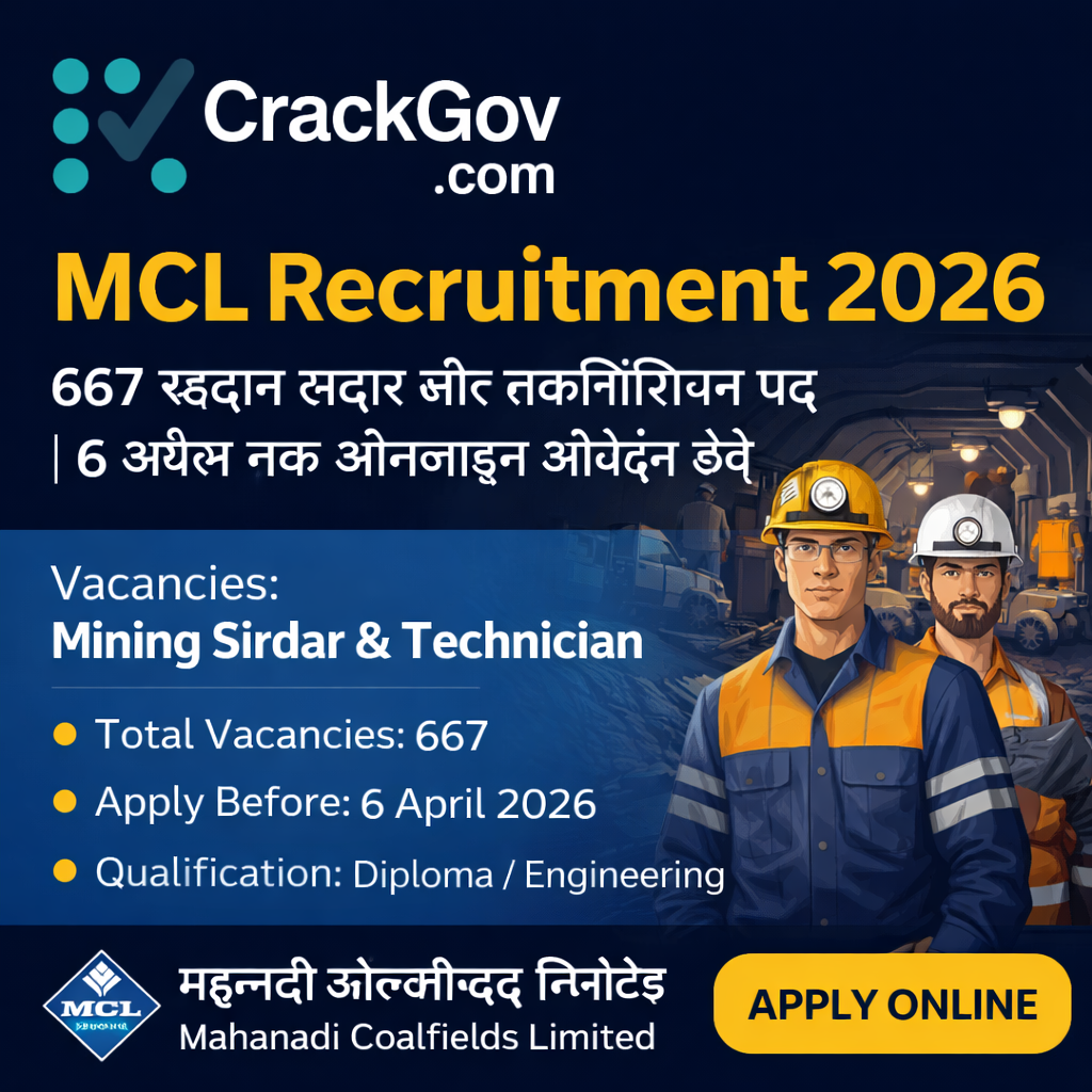 MCL Recruitment 2026 for 667 Mining Sirdar & Technician Posts