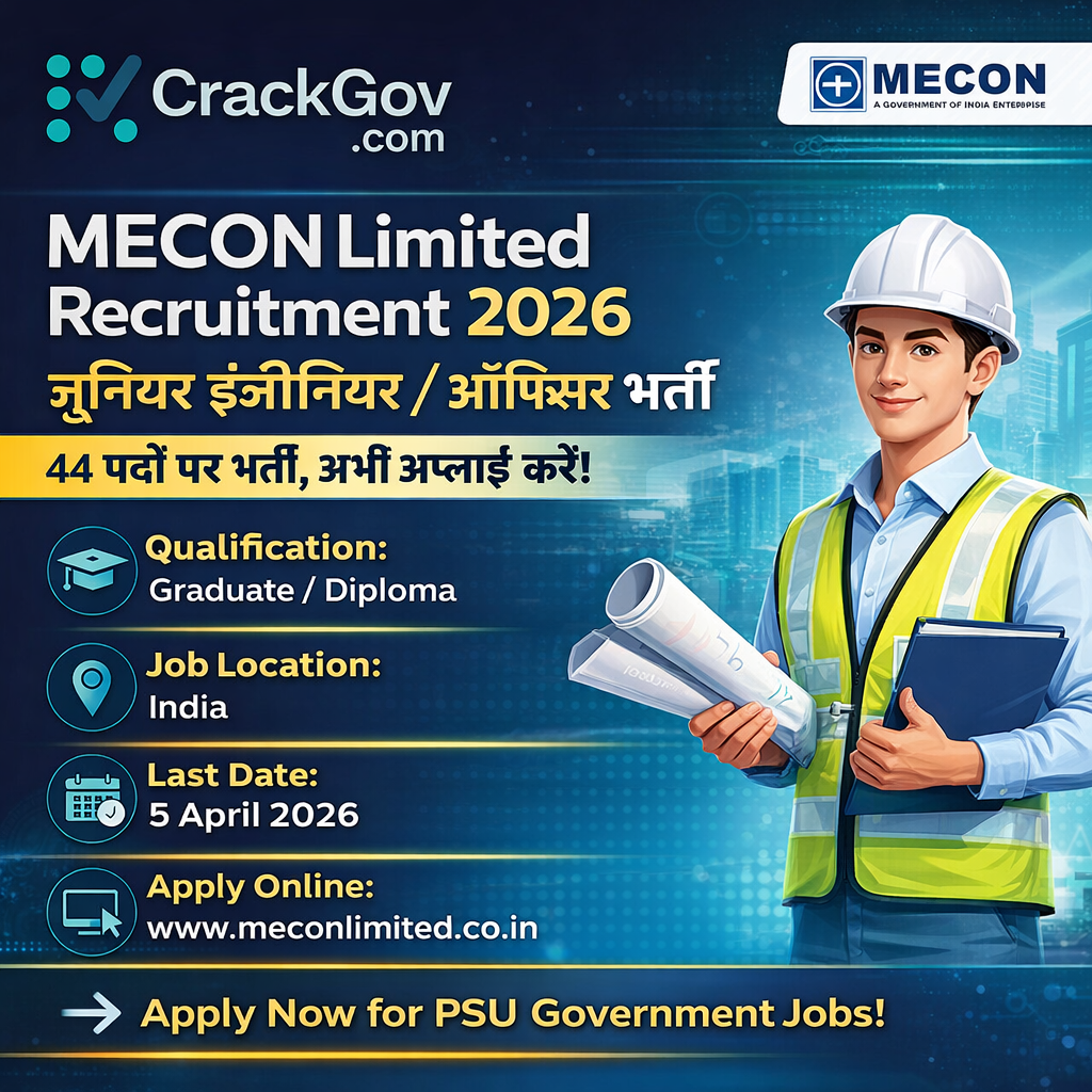 MECON Limited Junior Engineer / Officer Recruitment 2026