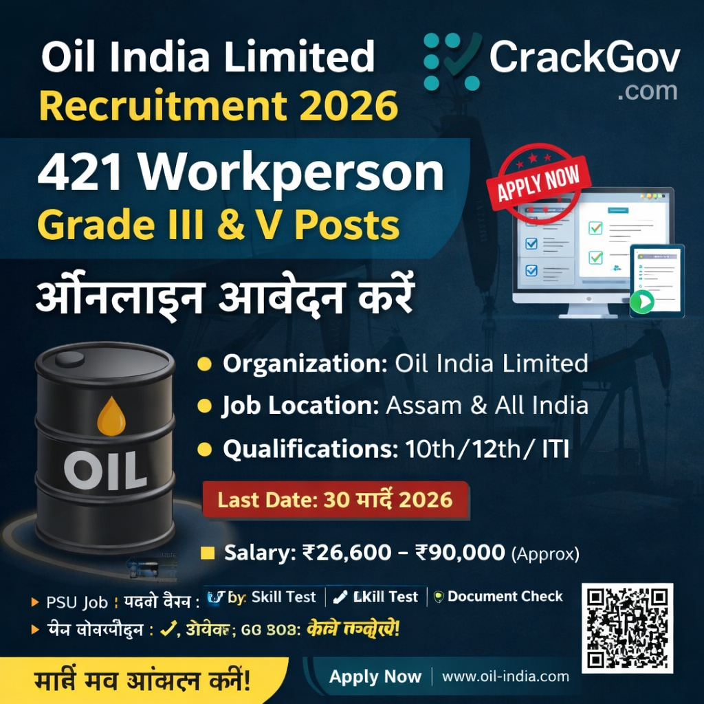 Oil India Limited Workperson Recruitment 2026 for 421 Grade III & V Posts