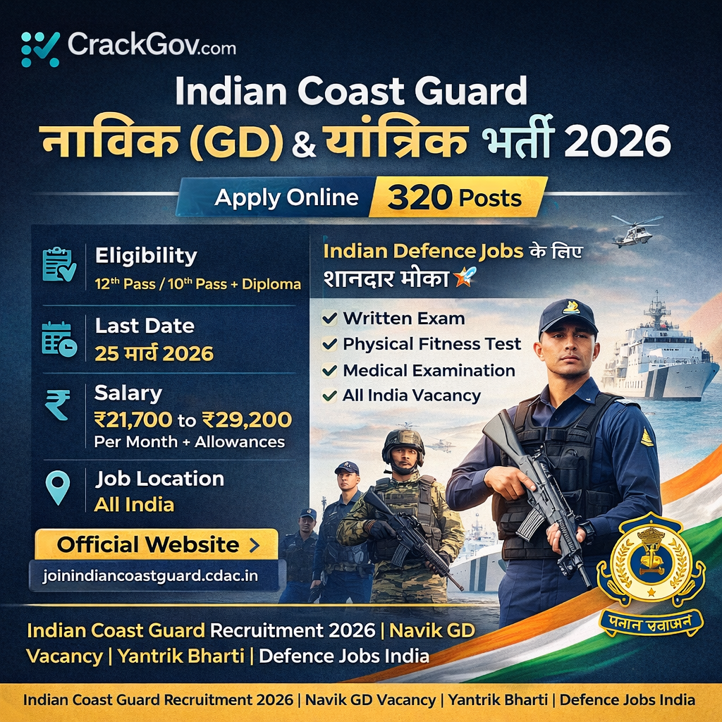 Indian Coast Guard Navik GD & Yantrik Recruitment 2026 Apply Online for 320 Posts