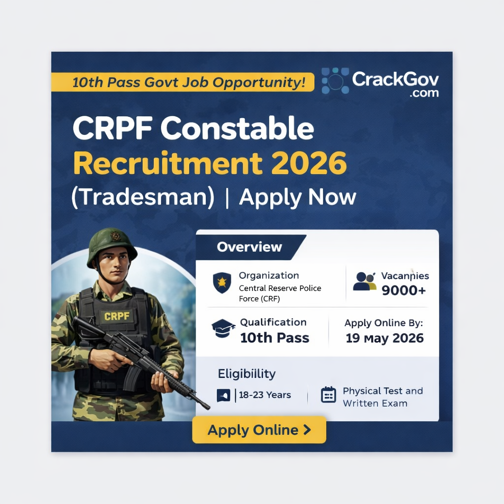 CRPF Constable Tradesman Recruitment 2026 Apply Online for 9000+ Posts