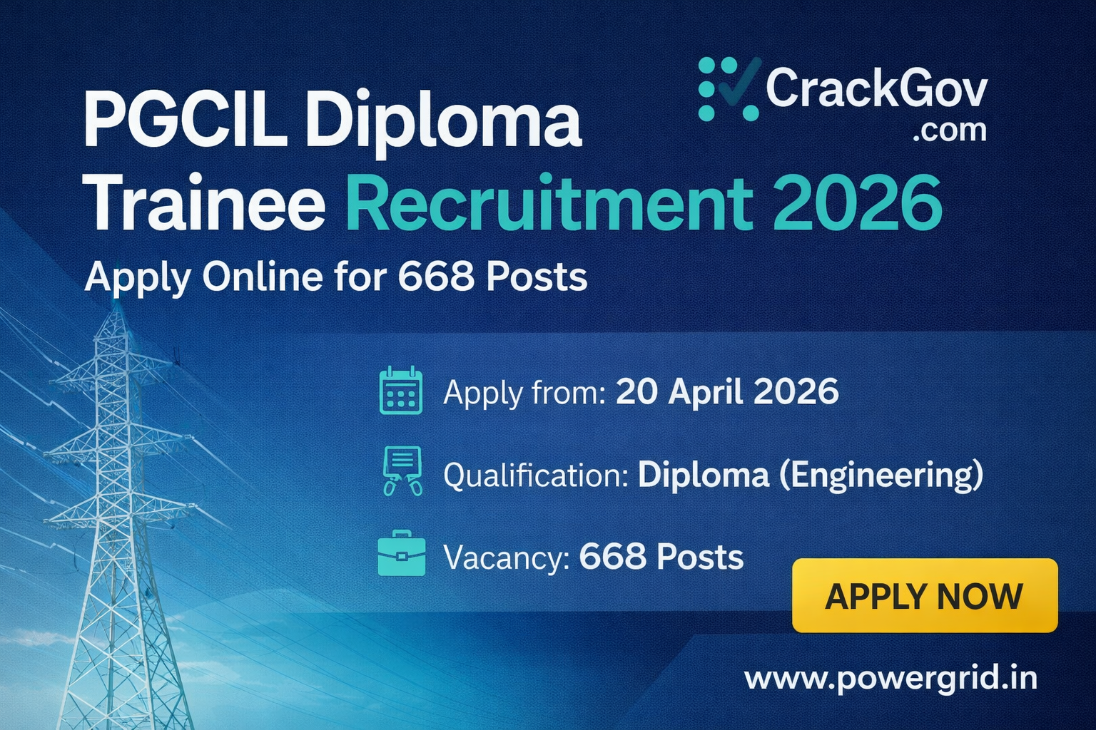 PGCIL Diploma Trainee Recruitment 2026 Apply Online for 668 Posts