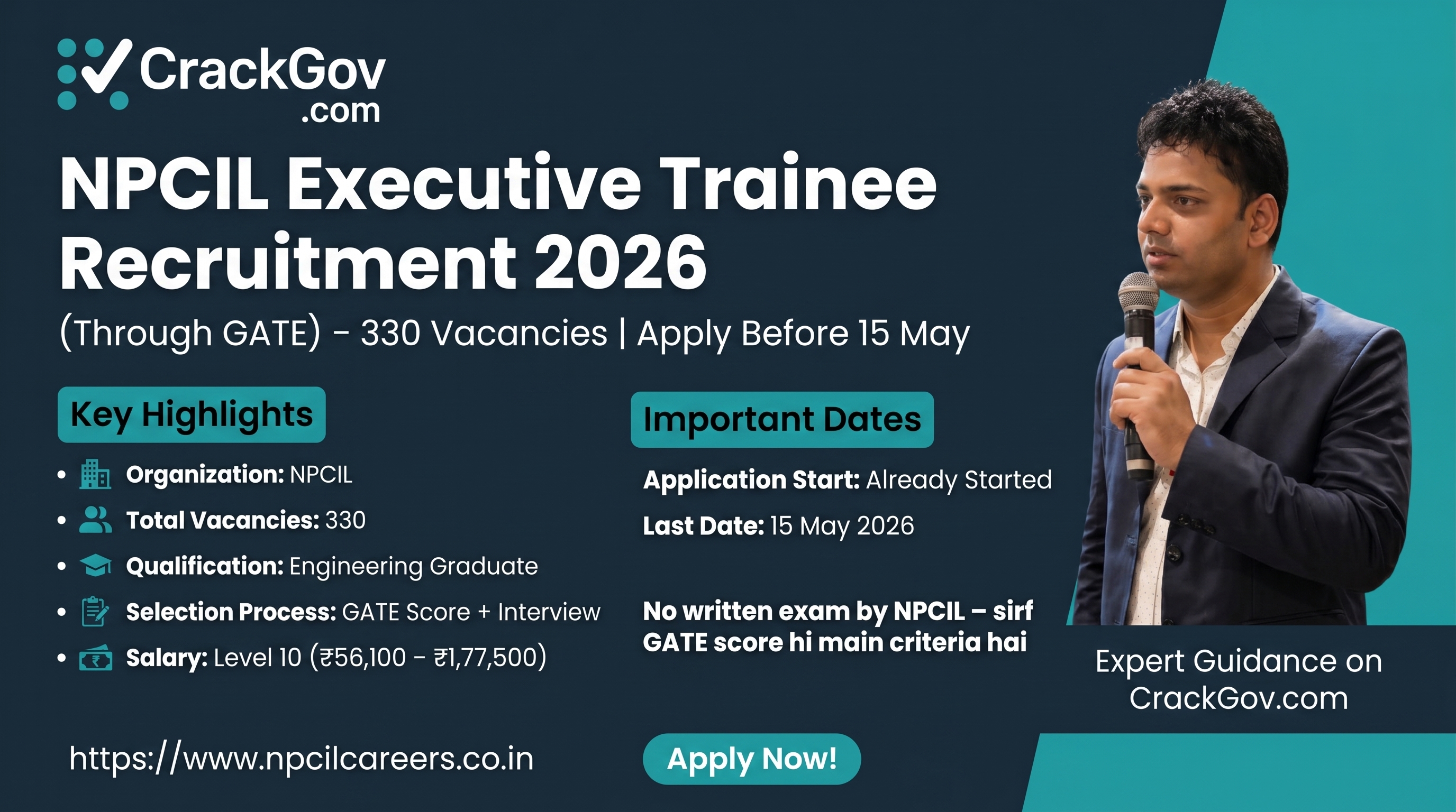 NPCIL Executive Trainee Recruitment 2026 Through GATE – 330 Vacancies