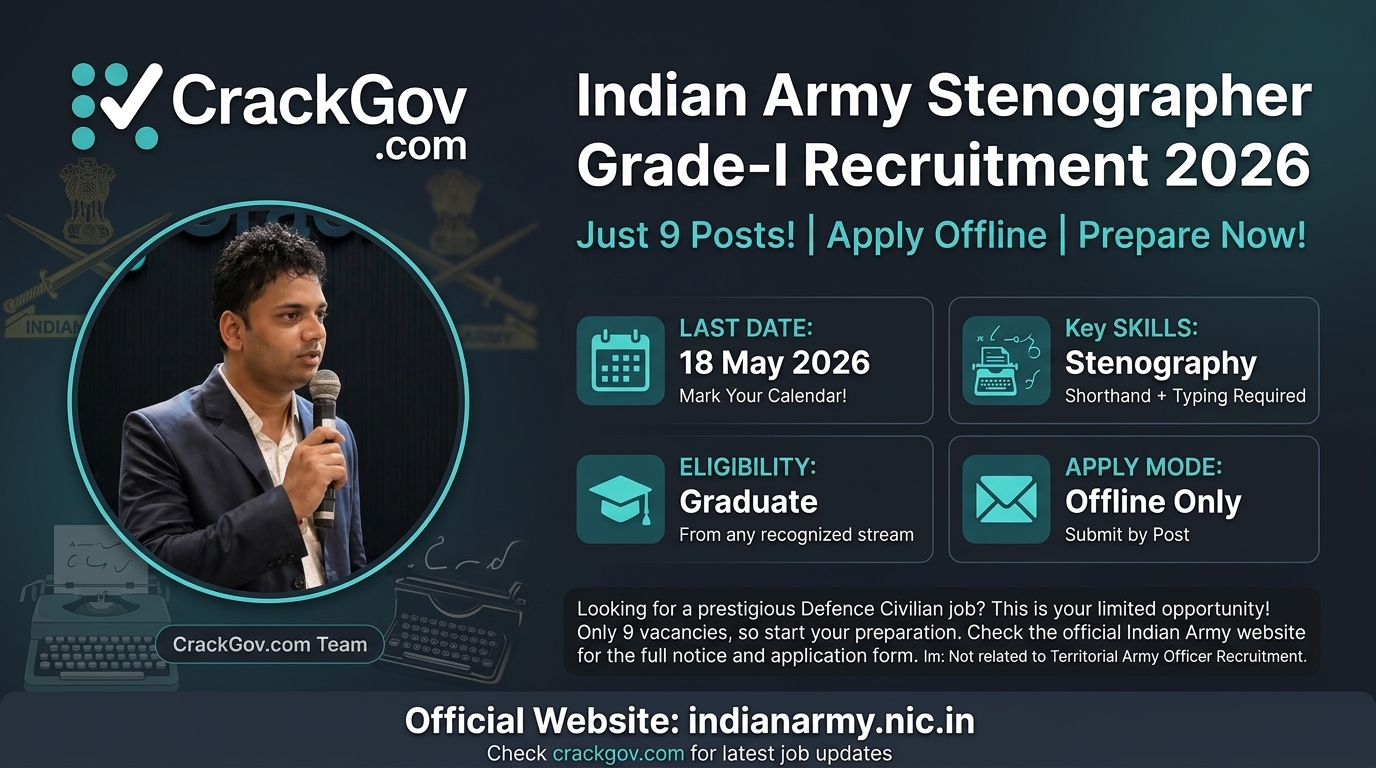 Indian Army Stenographer Grade-I Recruitment 2026 Offline Form for 9 Posts