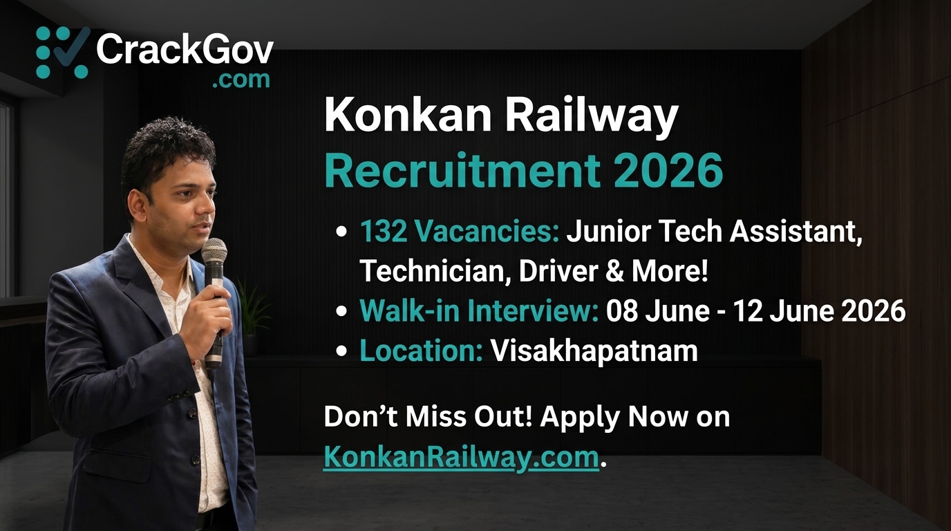 Konkan Railway Recruitment 2026 for 132 Junior Technical Assistant, Technician, Vehicle Driver & Other Posts Walk-in