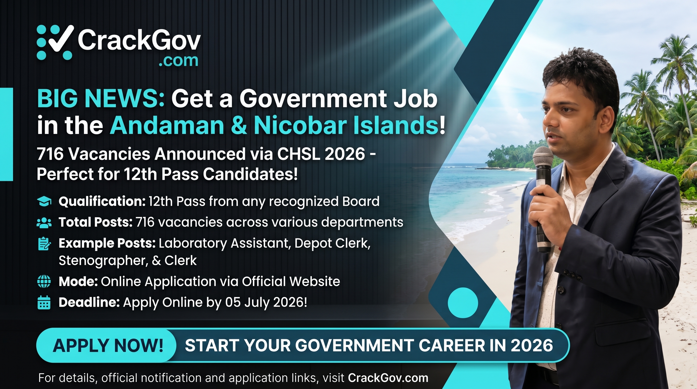 Andaman & Nicobar Administration CHSL Recruitment 2026 for 716 Laboratory Assistant, Depot Clerk, Stenographer & Other Posts