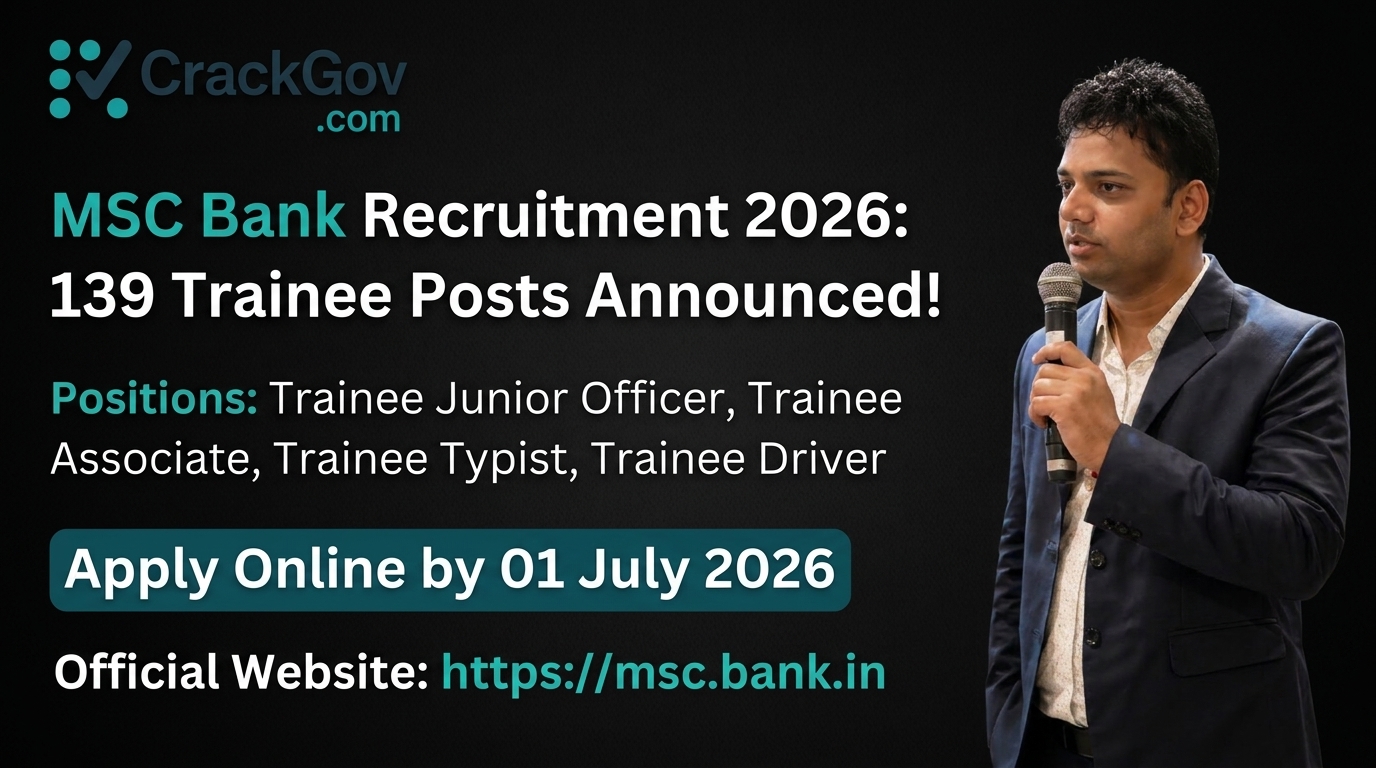 MSC Bank Recruitment 2026 for 139 Trainee Junior Officer, Associate, Typist & Driver Posts