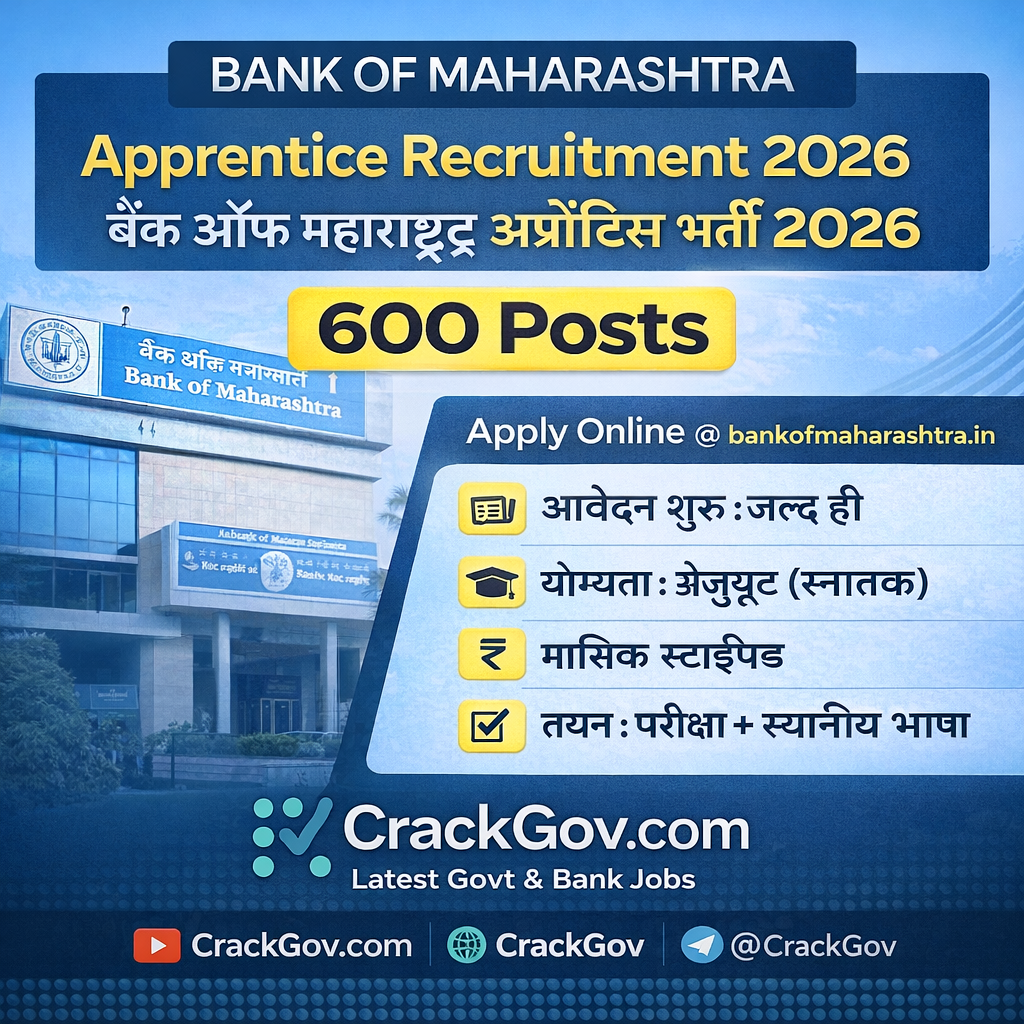 Bank of Maharashtra Apprentice Recruitment 2026 – 600 Posts