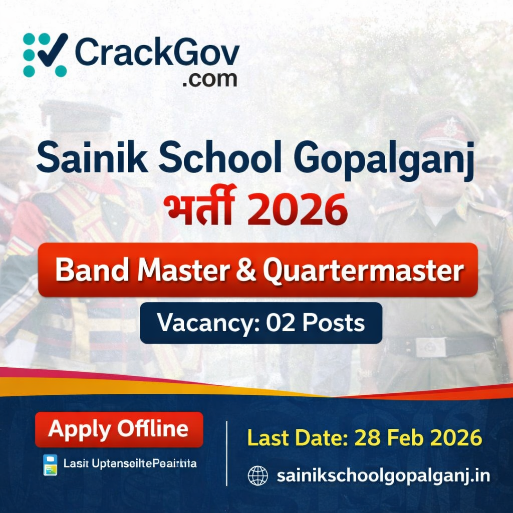 Sainik School Gopalganj Band Master & Quartermaster Recruitment 2026