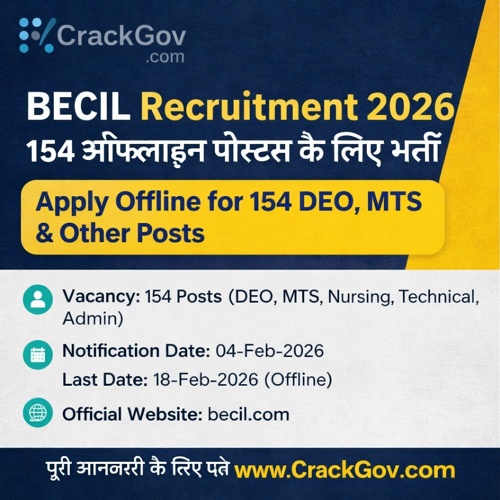 BECIL Recruitment 2026 Apply Offline for 154 DEO, MTS & Other Posts